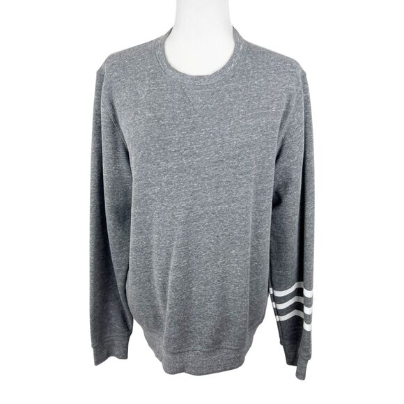 Sol Angeles Sweater Women Large Grey White Stripe Long Sleeve Crew Sweatshirt - Picture 1 of 14